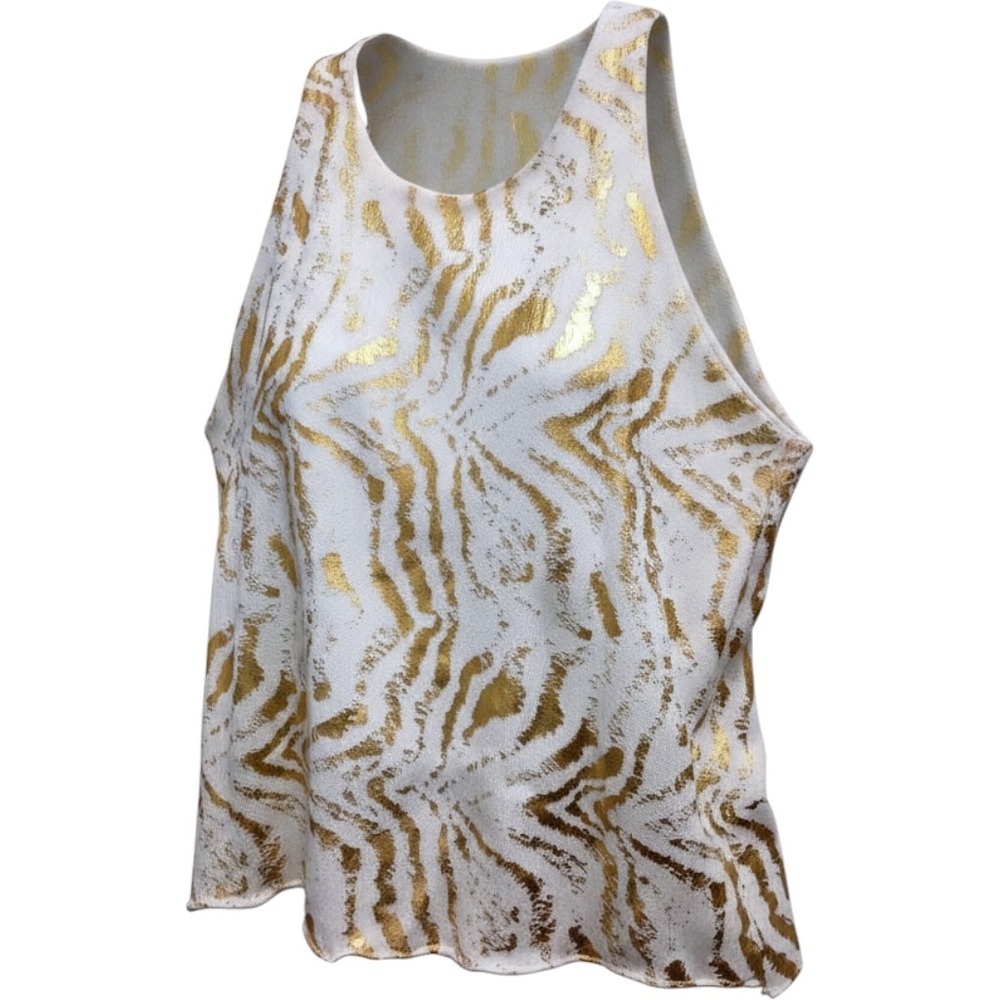 Y2K VTG Tank Top Womens Large White Gold Zebra Metallic Grunge Sleeveless